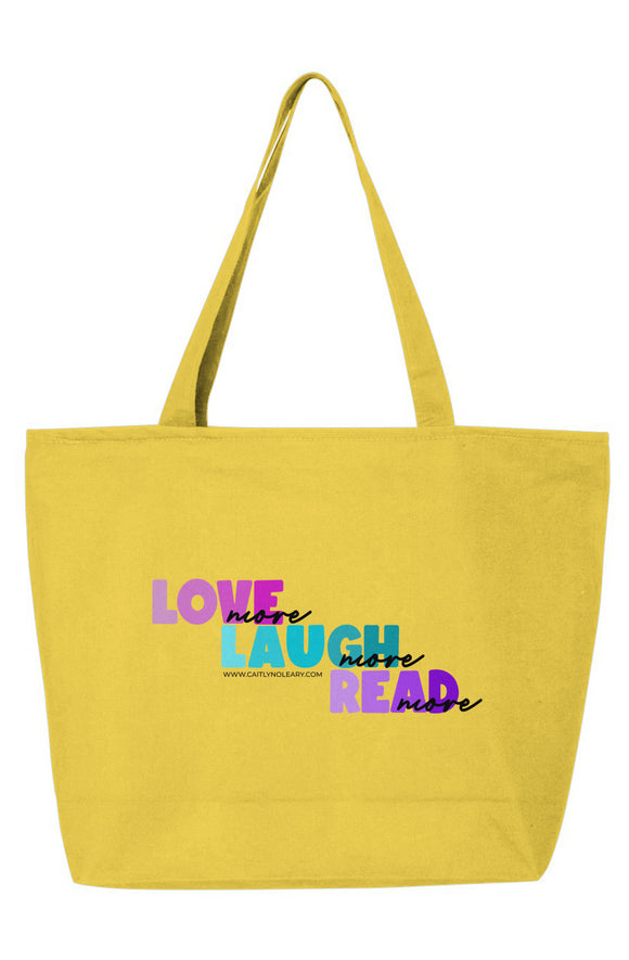 25L Zippered Tote Yellow Laugh Love Read