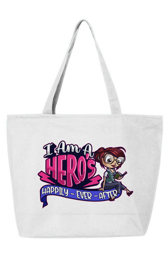 25L Zippered Tote White Hero's Happily Ever After